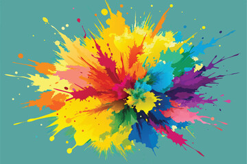 Fototapeta na wymiar Colorful rainbow holi paint color powder explosion vector, isolated wide yellow panorama background