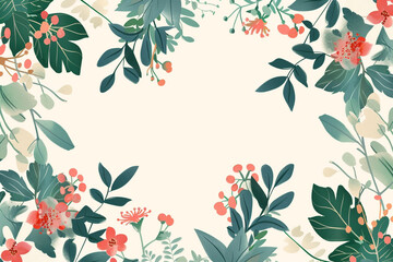 Minimal vector floral background central white space for text solid color backdrop