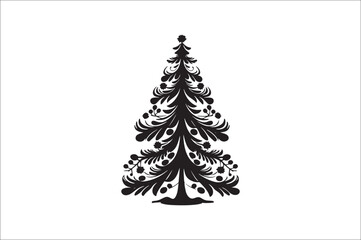 A black and white silhouettes of christmas trees with a decoration.