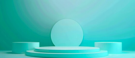 Abstract pastel teal color and gradient cyan light background with mint green table backdrops display product design. Turquoise empty space room for showing. Blur 3D render podium stage vector texture