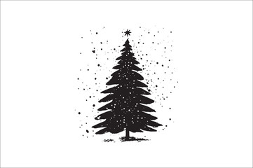 A black and white silhouettes of christmas trees with a decoration.