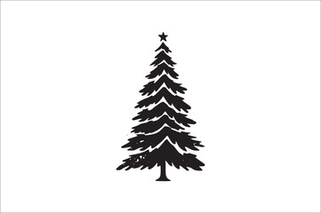 A black and white silhouettes of christmas trees with a decoration.