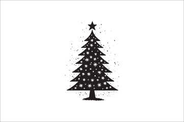 A black and white silhouettes of christmas trees with a decoration.