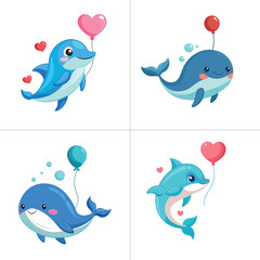 Obraz premium a blue whale in love on balloons