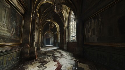 Fototapeta premium The sense of mystery surrounding the castle fills you with excitement and curiosity urging you to explore its grand halls..