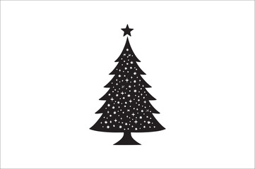 A black and white silhouettes of christmas trees with a decoration.