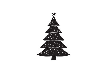 A black and white silhouettes of christmas trees with a decoration.