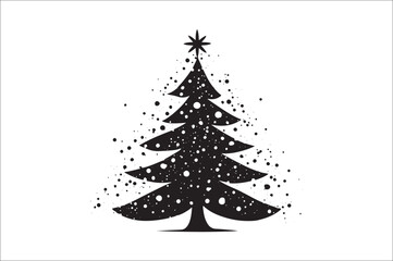 A black and white silhouettes of christmas trees with a decoration.