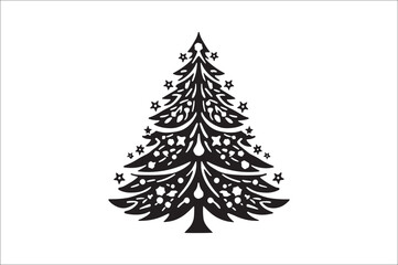 A black and white silhouettes of christmas trees with a decoration.
