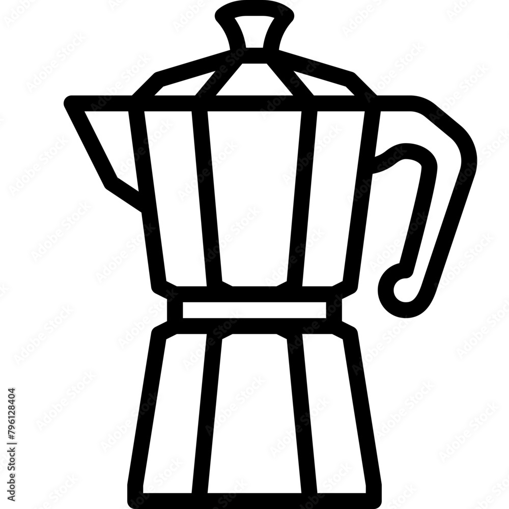 Poster moka pot coffee maker for brewing espresso outline icon