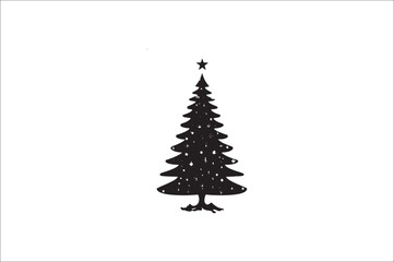 A black and white silhouettes of christmas trees with a decoration.