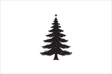 A black and white silhouettes of christmas trees with a decoration.