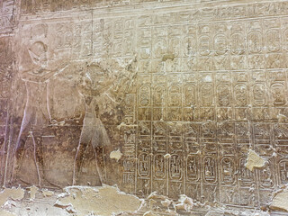 Abydos Kings List Wall Relief Close up -Famous list of major pharoahs and dynasties of ancient...