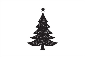 A black and white silhouettes of christmas trees with a decoration.