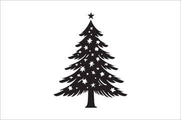 A black and white silhouettes of christmas trees with a decoration.