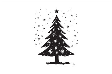A black and white silhouettes of christmas trees with a decoration.
