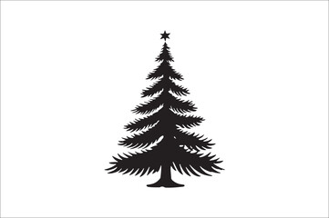 A black and white silhouettes of christmas trees with a decoration.