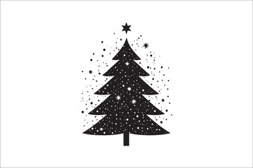 A black and white silhouettes of christmas trees with a decoration.