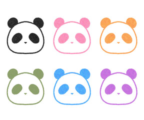 パンダの顔のイラストのセット（カラフル）