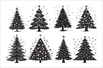 Obraz premium A black and white silhouettes of christmas trees with a decoration.