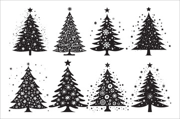 Obraz premium A black and white silhouettes of christmas trees with a decoration.