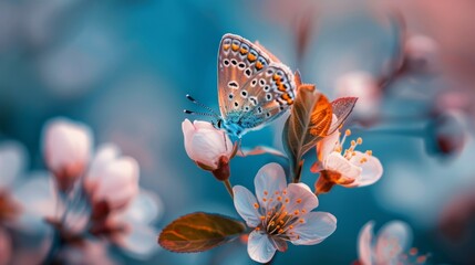 A butterfly perched on a blossoming flower bud, its delicate presence enhancing the beauty of nature