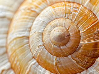 The shell is a spiral shape with a brown and white color. The shell is the center of the image and the rest of the image is the shell itself