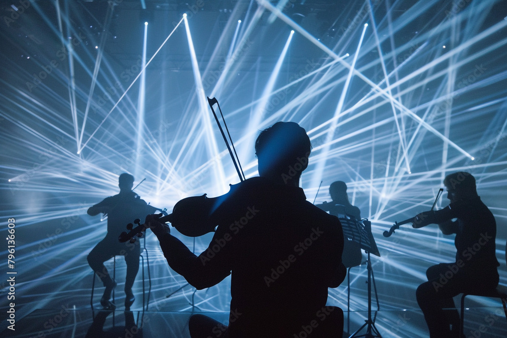 Poster orchestra of light where each beam represents real-time data streams conducted by ai maestros into s