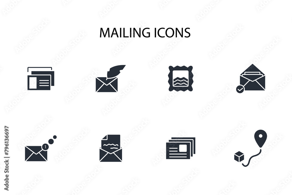 Poster mailing icon set.vector.editable stroke.linear style sign for use web design,logo.symbol illustratio