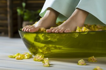 Obraz premium Feet being pampered with a revitalizing foot mask, promoting foot health