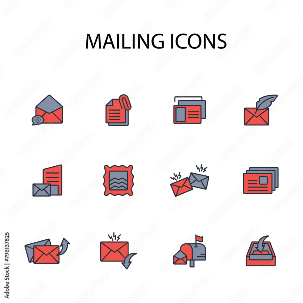 Poster mailing icon set.vector.editable stroke.linear style sign for use web design,logo.symbol illustratio