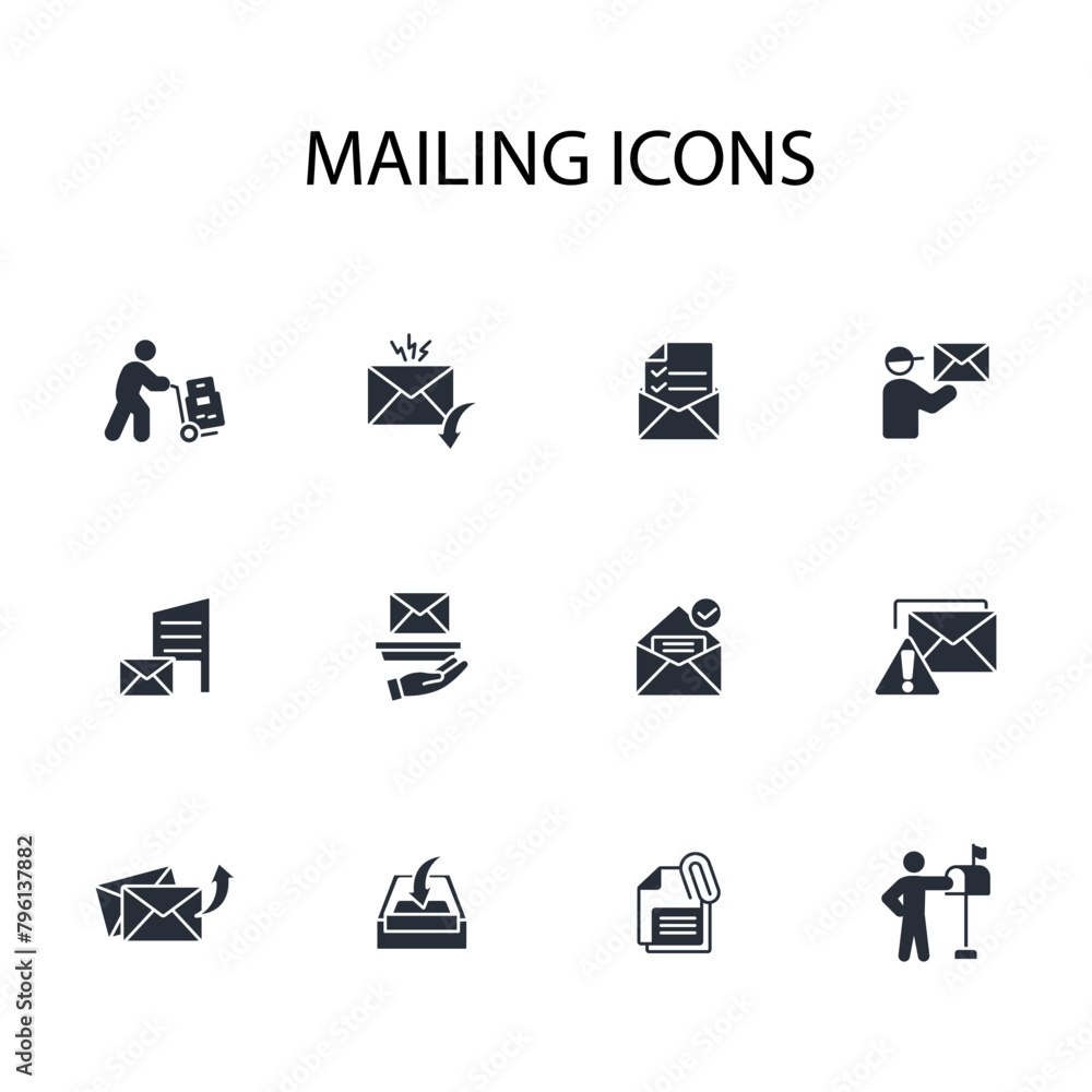 Poster mailing icon set.vector.editable stroke.linear style sign for use web design,logo.symbol illustratio