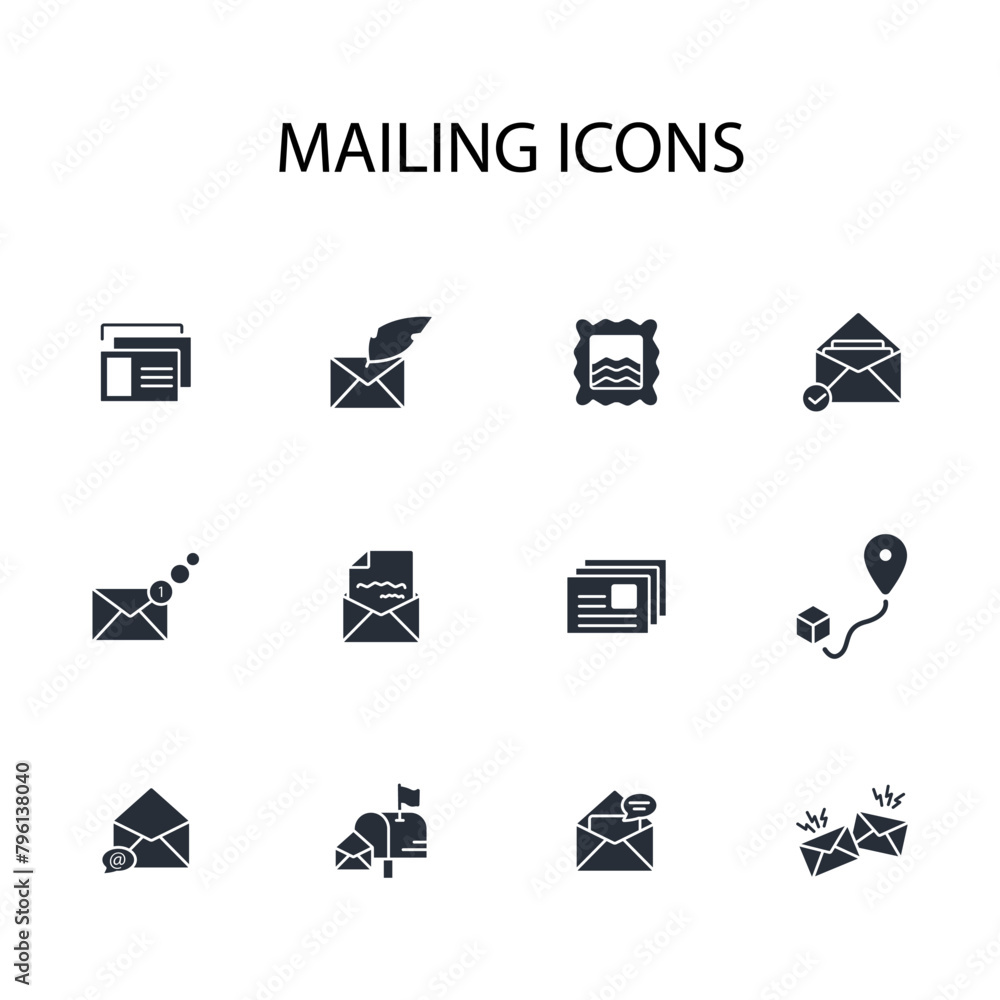 Poster mailing icon set.vector.editable stroke.linear style sign for use web design,logo.symbol illustratio