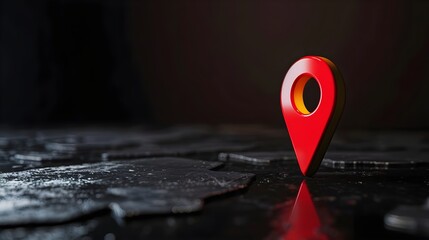 Navigational Search Engine Optimization Maps Red Marker On Dark Black Background (Generative AI)
