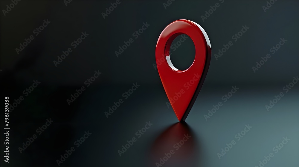 Wall mural navigational search engine optimization maps red marker on dark black background (generative ai)