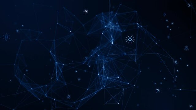 Cryptocurrency ADA cardano coin technology blockchain business corporate particles background loop