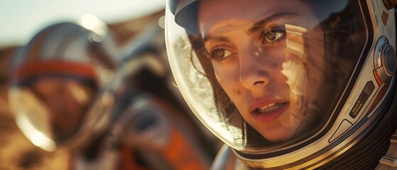 Female astronaut on planet Mars