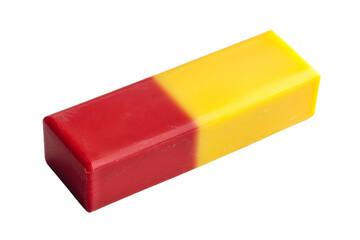Red and Yellow Eraser on White Background