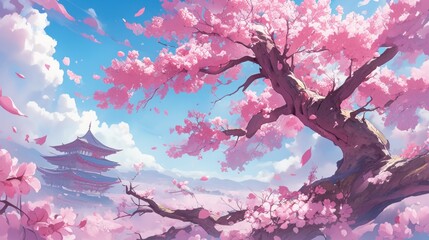 background landscape tree Sakura pink