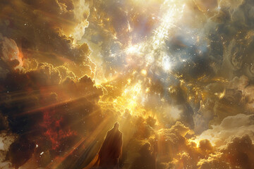 Paladin at the pinnacle of glory, a vigilant paragon of splendor, casting a glittering, celestial light across the cosmos 