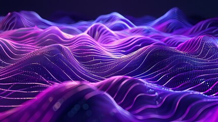 Fototapeta premium An abstract flowing neon wave pulses with vibrant purple hues, creating a mesmerizing background that shimmers with movement and energy, reminiscent of a futuristic digital landscape