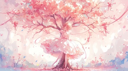 background landscape tree Sakura pink