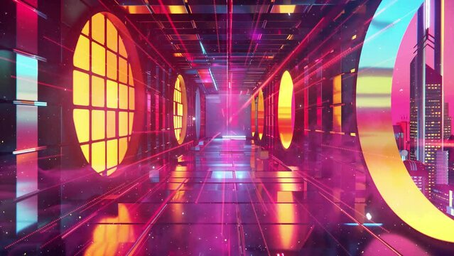 retro futurism background 1980s style 3d illustration. seamless looping overlay 4k virtual video animation background