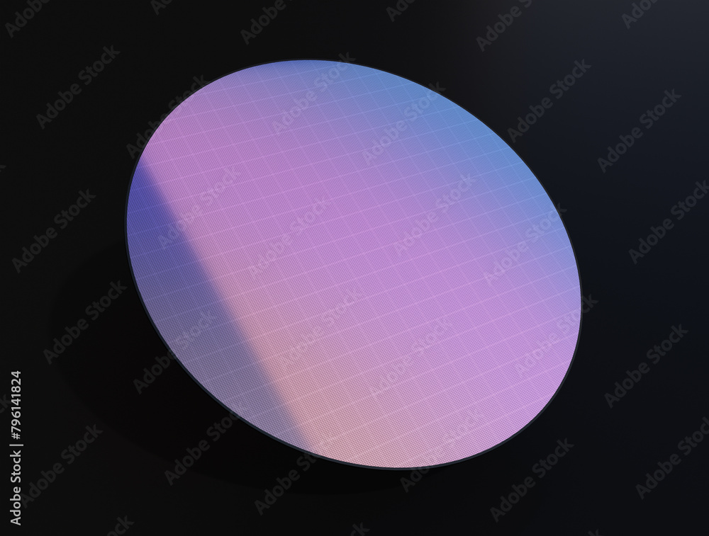 Poster 300mm semiconductor wafer disk isolated on black background. 3d rendering image.