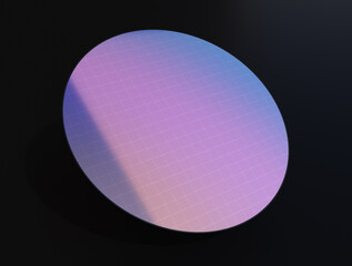300mm Semiconductor wafer disk isolated on black background. 3D rendering image.