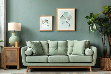 Modern Boho Living Room with Inviting Green Sofa