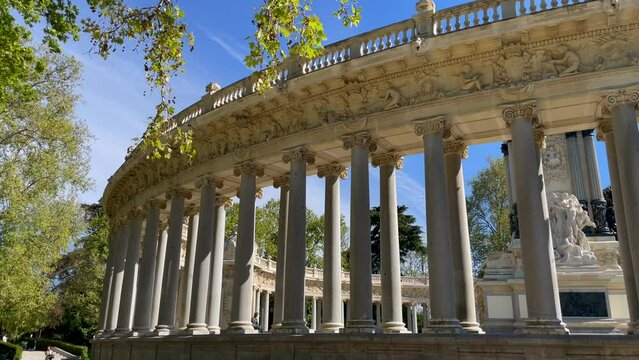 Madrid, Parque del Retiro, Alfonso XII monument, Spain, High quality 4k footage