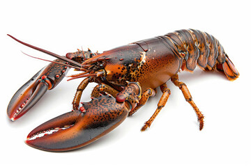 A lobster with its claws raised, isolated on a white background