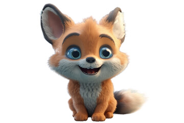 Obraz premium Happy furry and cute baby fox on Transparent Background PNG 