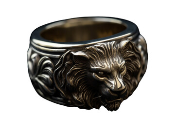 Silver ring with a lion design on Transparent Background PNG